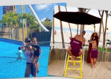 Janina Andrade e Beto Cavadas curtem férias em famoso parque aquático