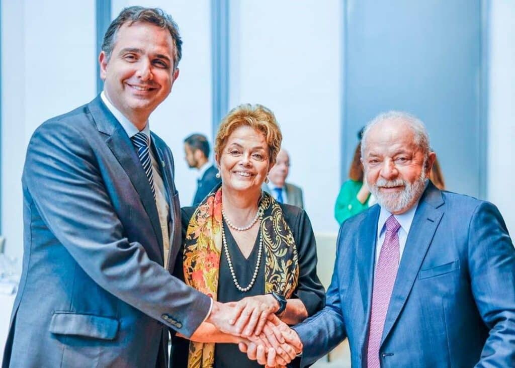 Rodrigo Pacheco, Dilma Rousseff e Lula. Foto: Ricardo Stuckert.