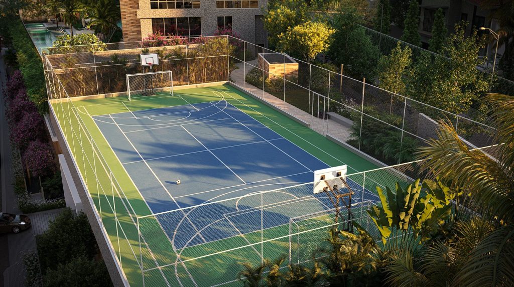 Quadra de tênis e esportiva. Foto: Divulgação.
