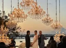 Priscilla Diniz e Joca Abreu Neto se casaram ao pôr-do-sol da Baía de Todos-os-Santos