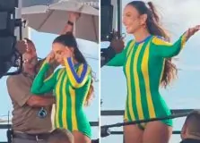 Ivete Sangalo grava comercial com trio elétrico próximo ao Farol da Barra