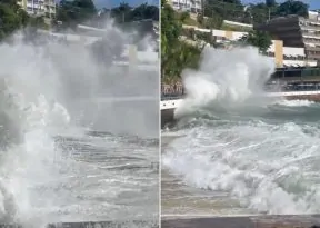 Vídeo registra força do mar na região do Yacht Clube da Bahia durante mudança no tempo em Salvador; assista